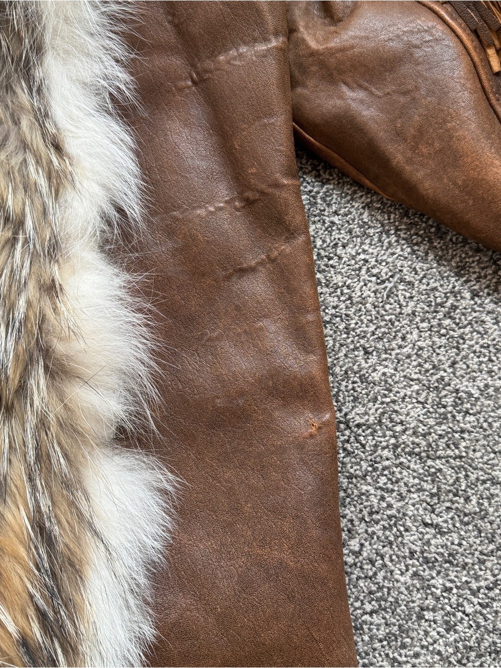 Overland Coyote Fur Leather Fringe Coat Western Ranch Jacket Vintage Womens S - Picture 13 of 14